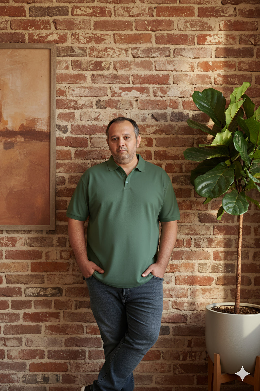 Büyük Beden Unisex POLO YAKA T-Shirt Asker Yeşili