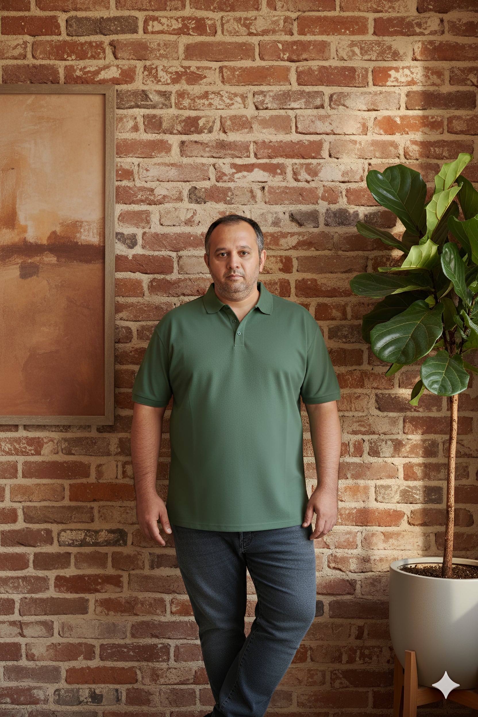 Büyük Beden Unisex POLO YAKA T-Shirt Asker Yeşili