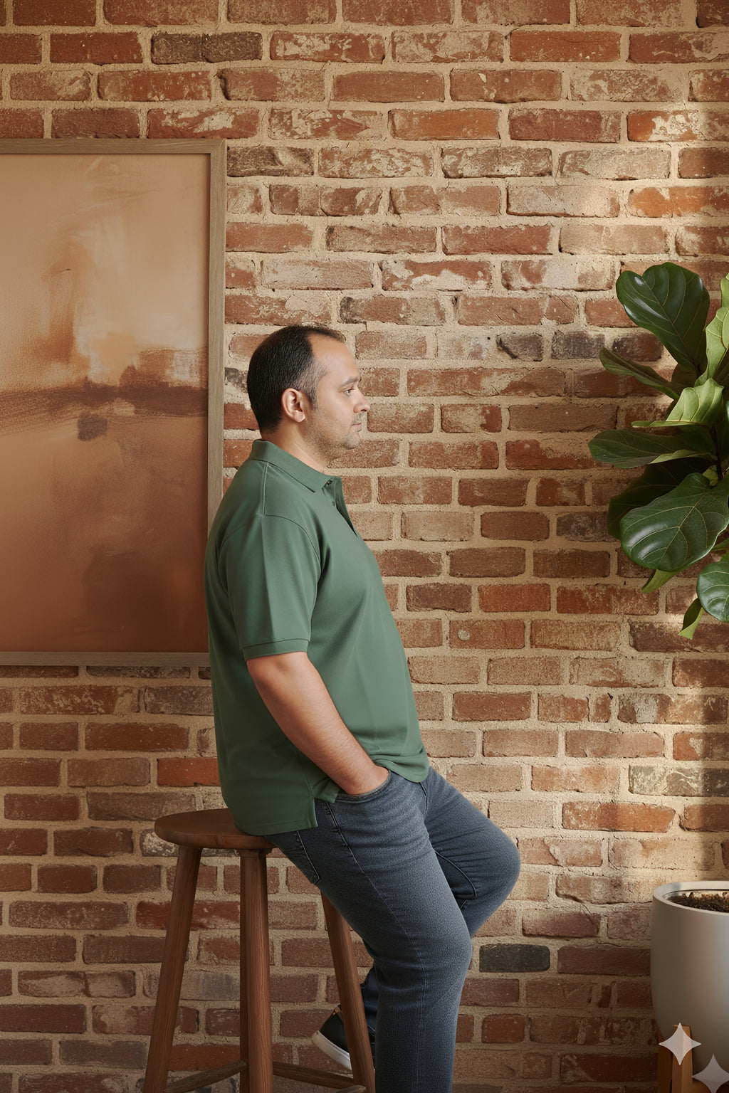 Büyük Beden Unisex POLO YAKA T-Shirt Asker Yeşili