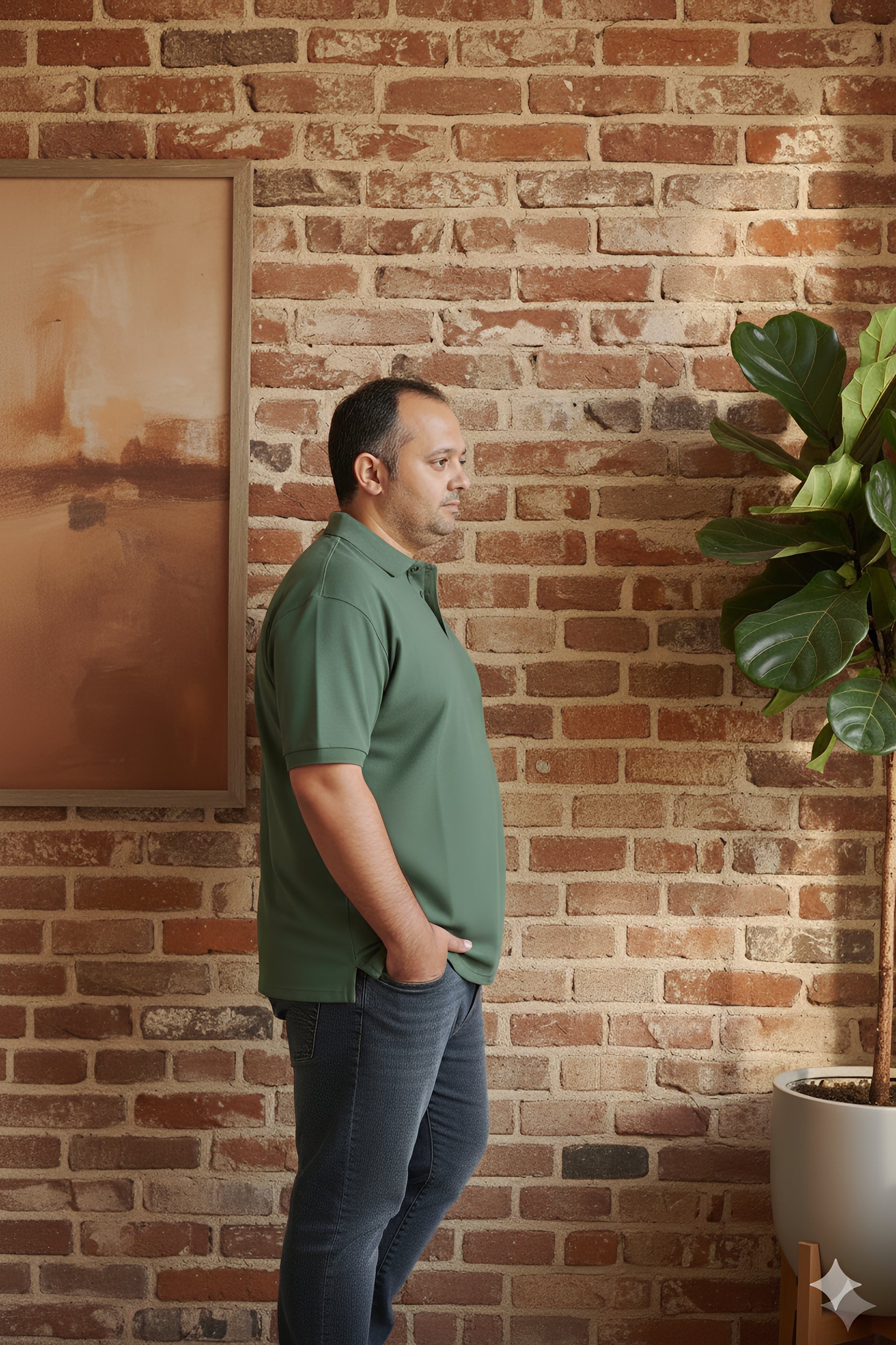 Büyük Beden Unisex POLO YAKA T-Shirt Asker Yeşili