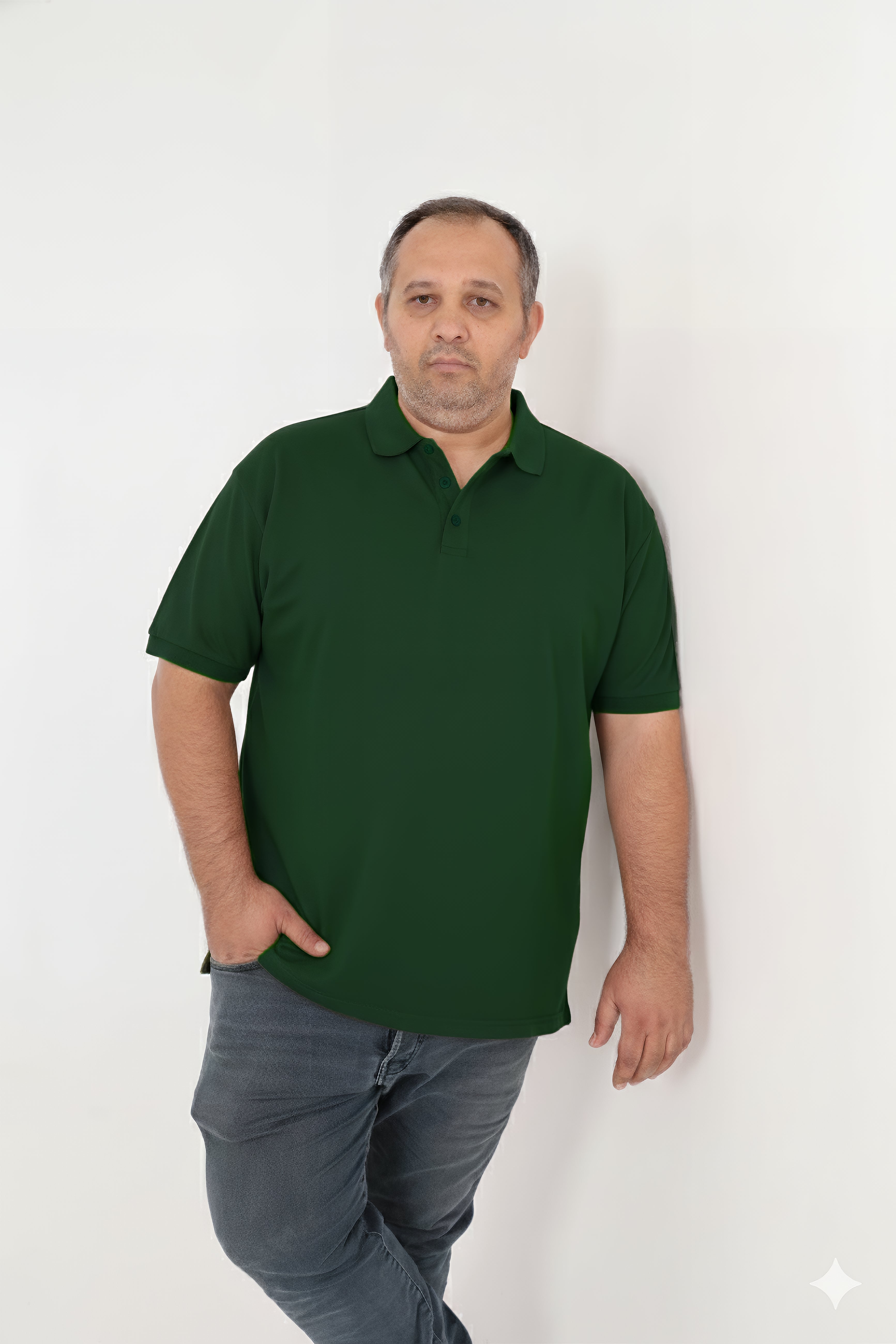 Büyük Beden Unisex POLO YAKA T-Shirt Koyu Yeşil
