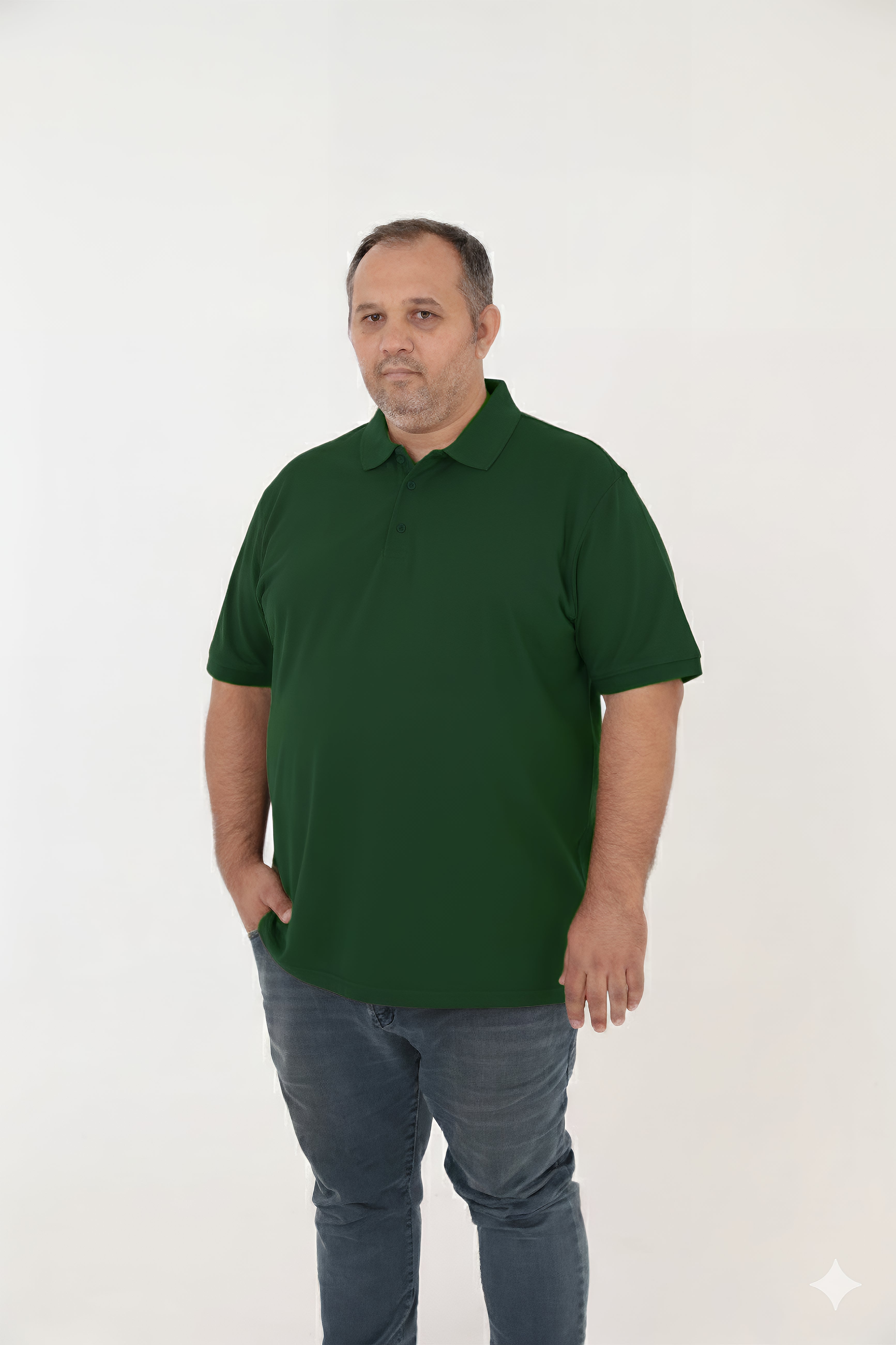 Büyük Beden Unisex POLO YAKA T-Shirt Koyu Yeşil