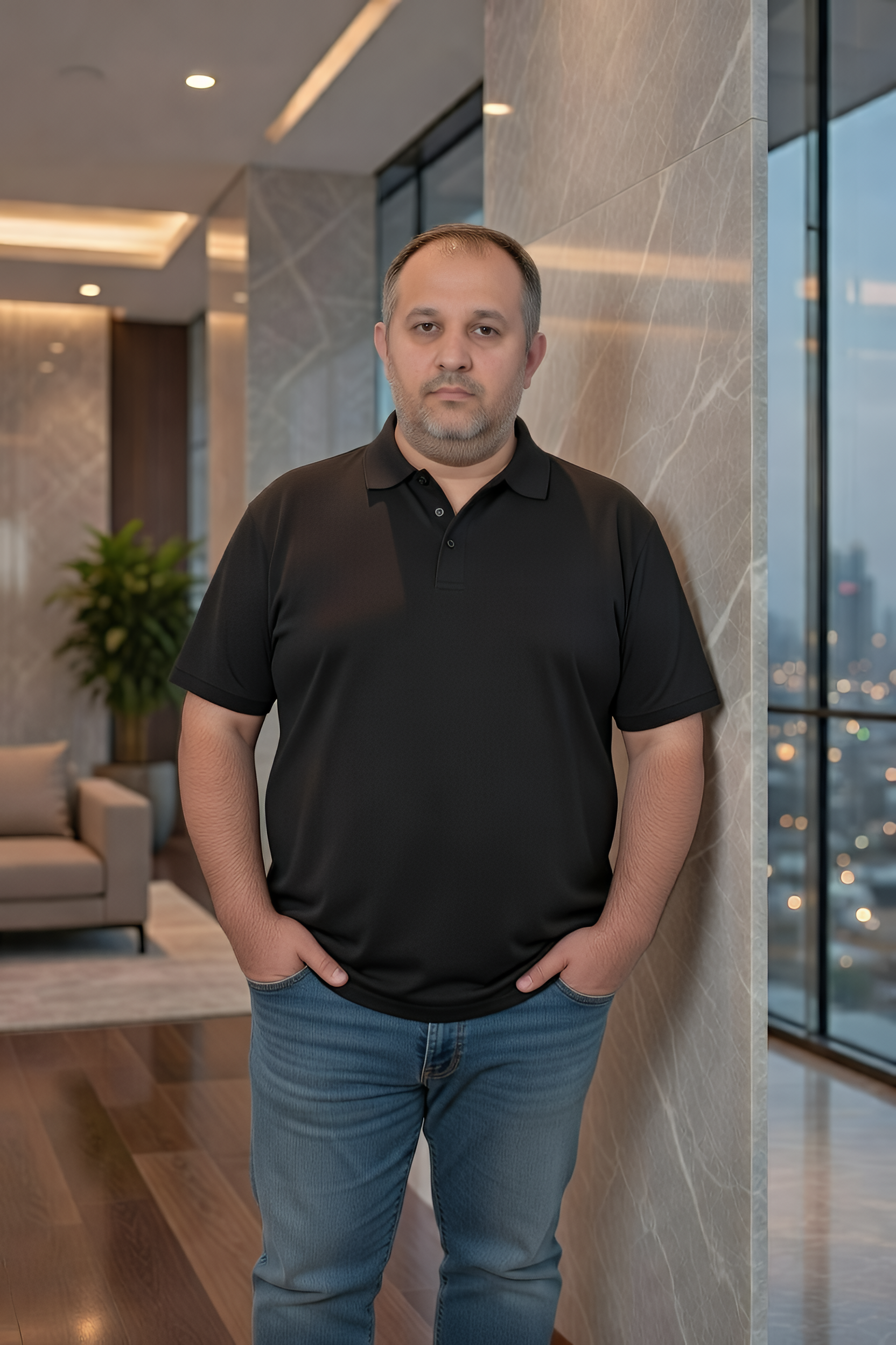 Büyük Beden Unisex POLO YAKA T-Shirt Siyah