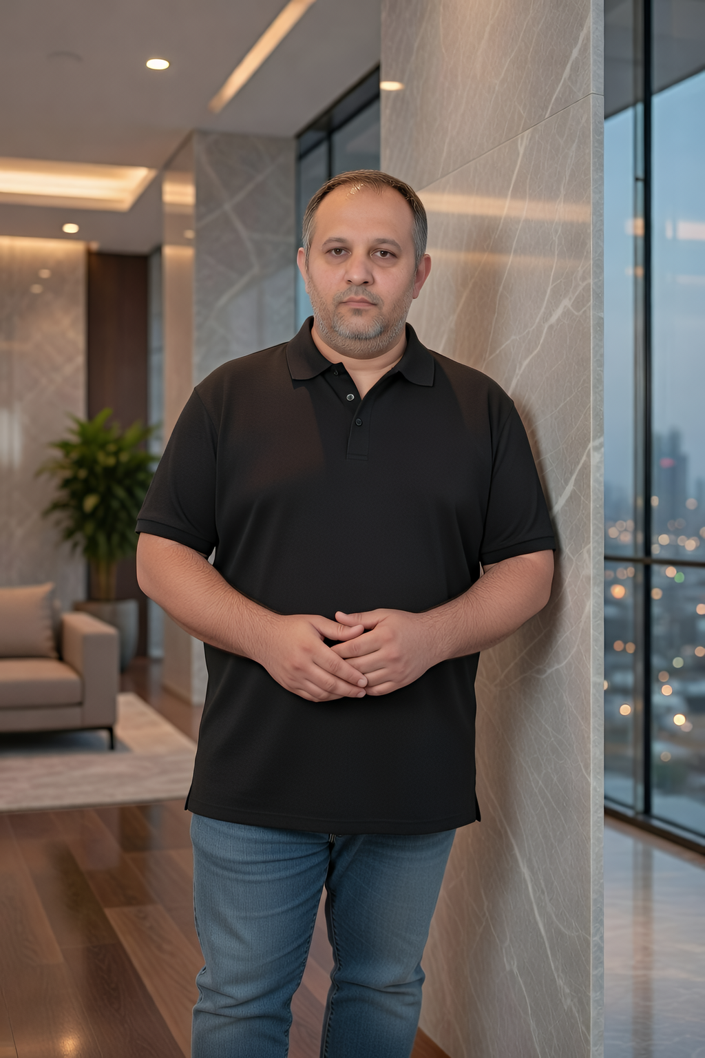 Büyük Beden Unisex POLO YAKA T-Shirt Siyah